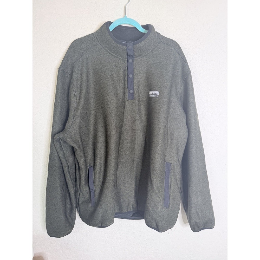 Eddie Bauer Men's XL Green Fleece Pullover Quarter Snap Outdoor Hiking Sweater